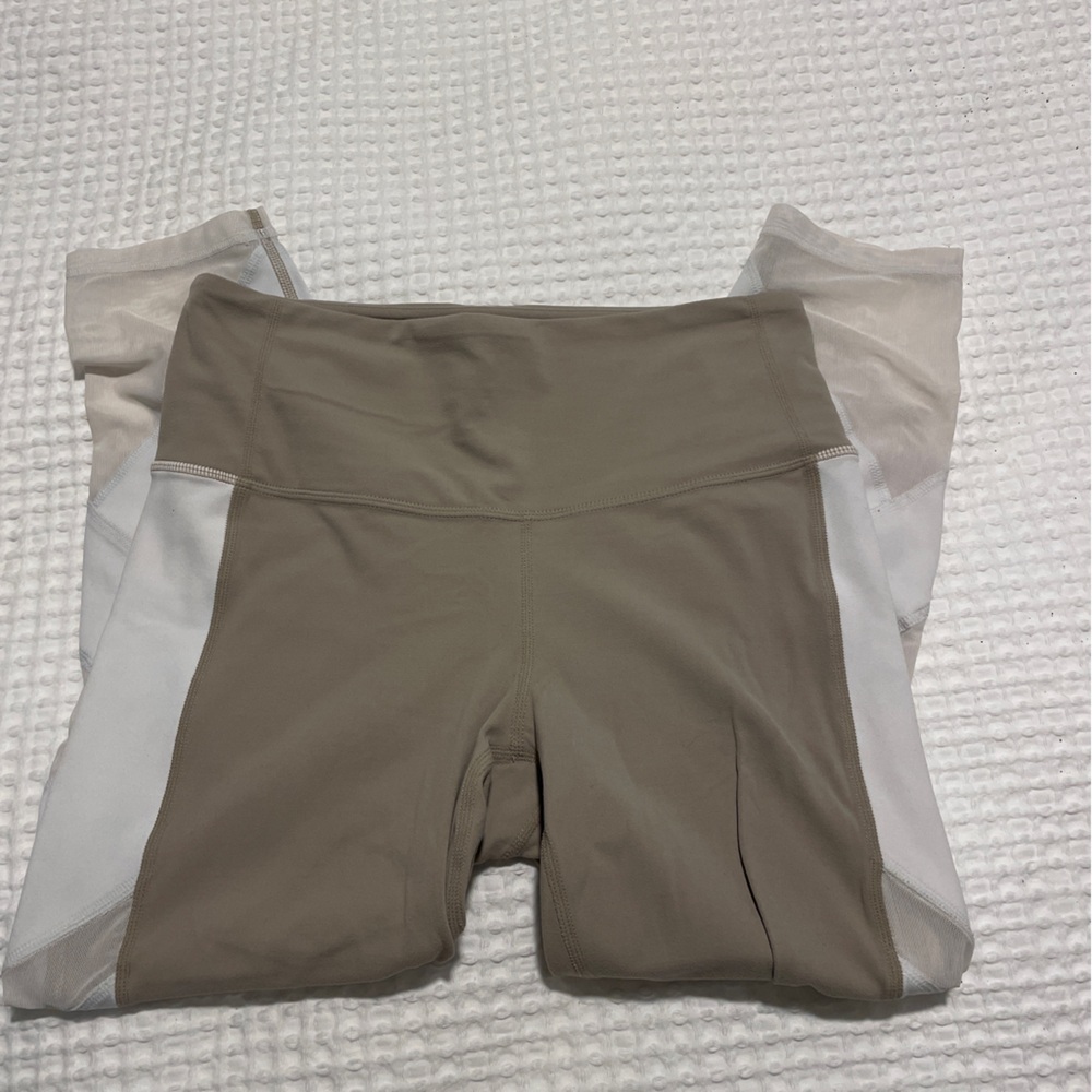 Athleta tan and white mesh legging